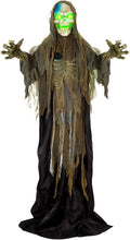 Tall animated hooded ghoul figure in tattered dark robes with glowing green eyes and outstretched hands