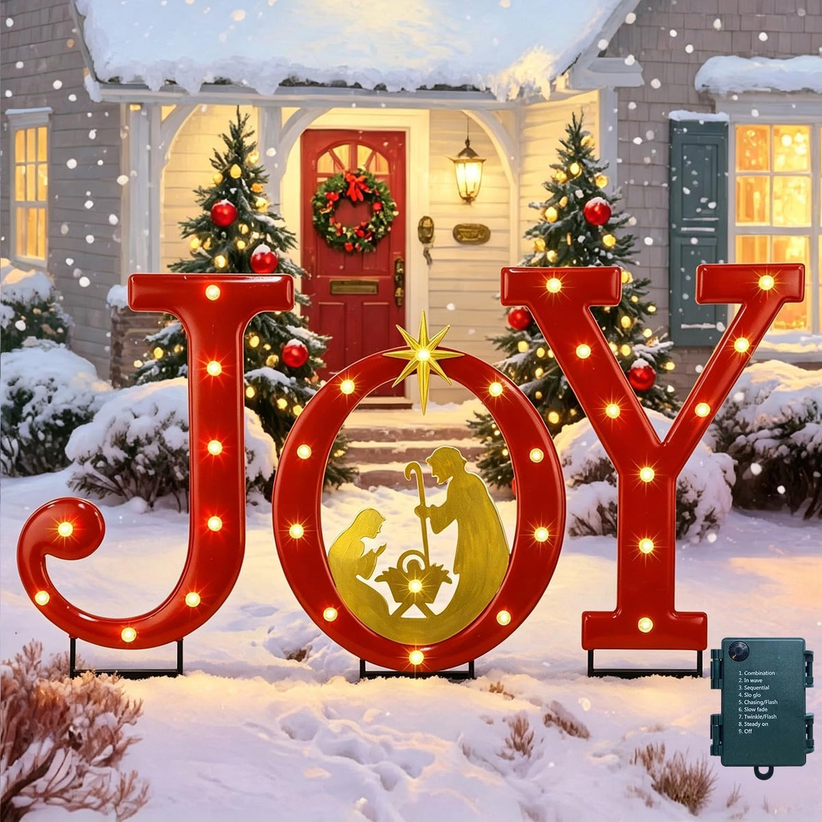 Hausse Lighted Christmas Decorations Outdoor, Upgraded 20" Joy Letter Nativity Scenes Sets, Christmas Metal
