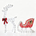 Garvee Lighted Outdoor Christmas 4ft Reindeer & Sleigh Decoration Set, White