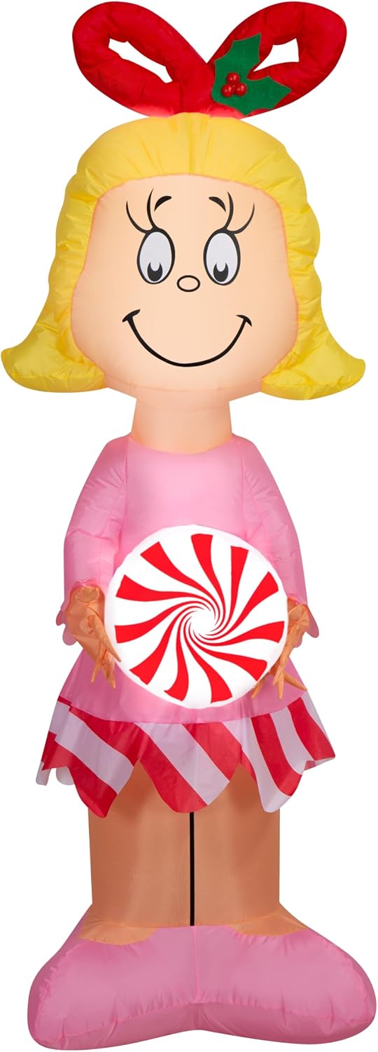 Gemmy Airblown Dr. Seuss Cindy Lou Who with Peppermint Christmas Inflatable, 5-Ft, LED Yard Decor