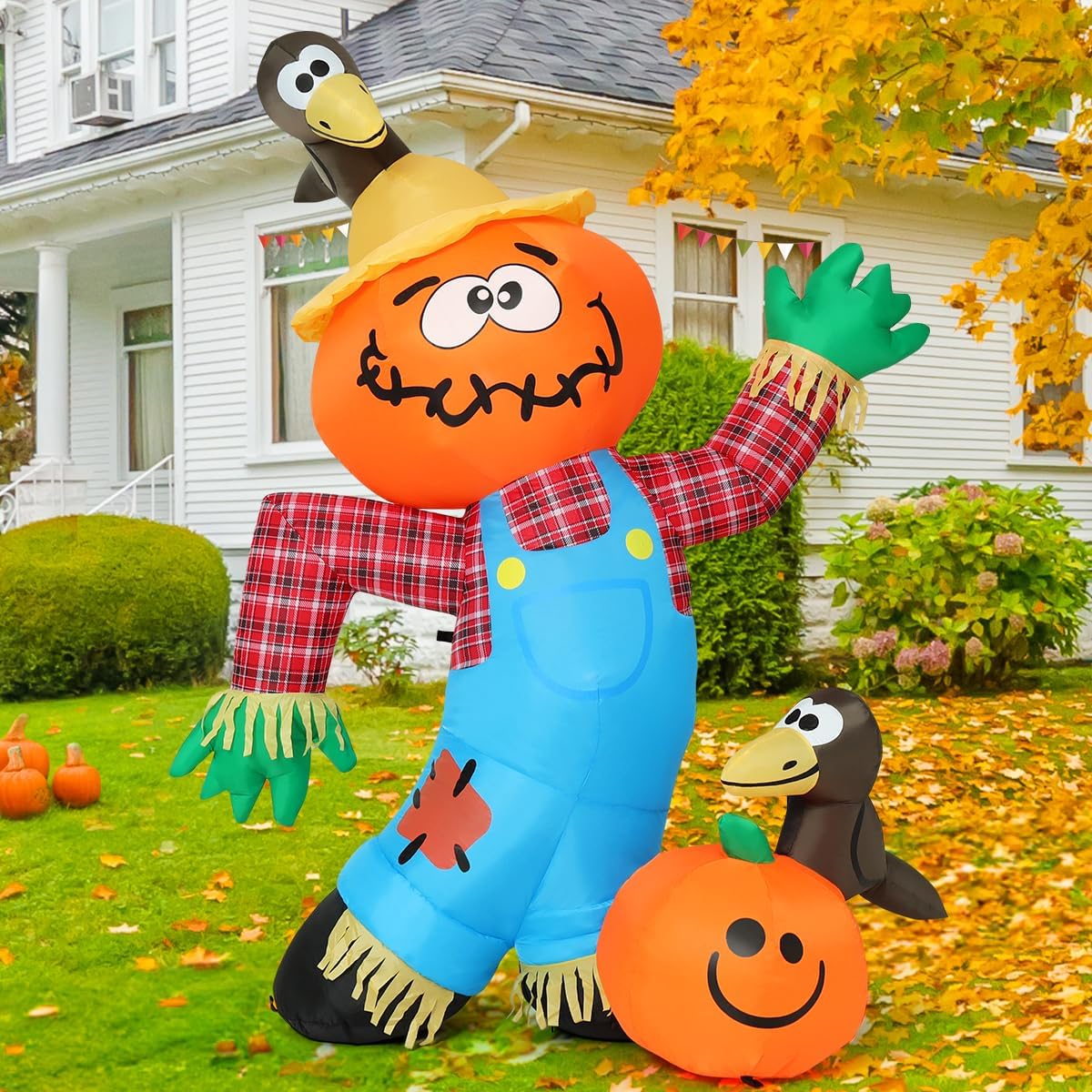 COMIN 6FT Thanksgiving Inflatables Fall Harvest Scarecrow Outdoor Decor / Built-in LEDs and fall harvest sc...