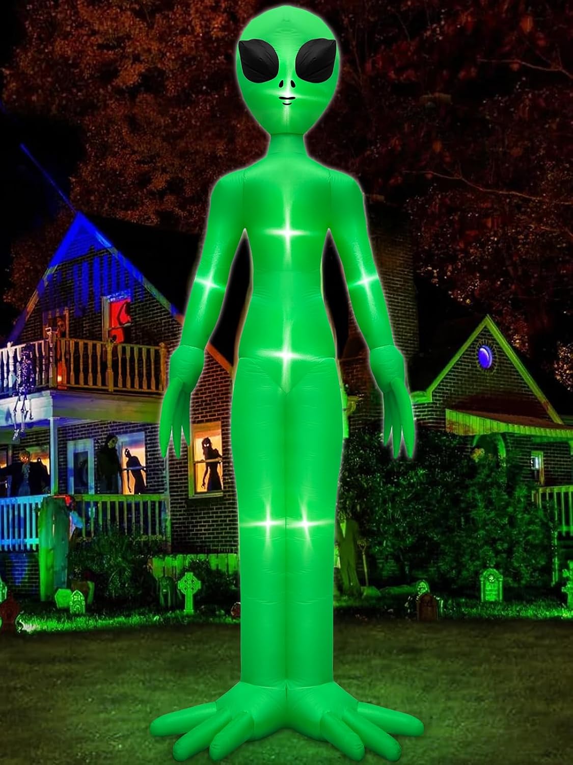 14 Ft Giant Halloween Inflatable Alien Decoration with Built-in LEDs / Outdoor Blow Up Alien Ghost Halloween
