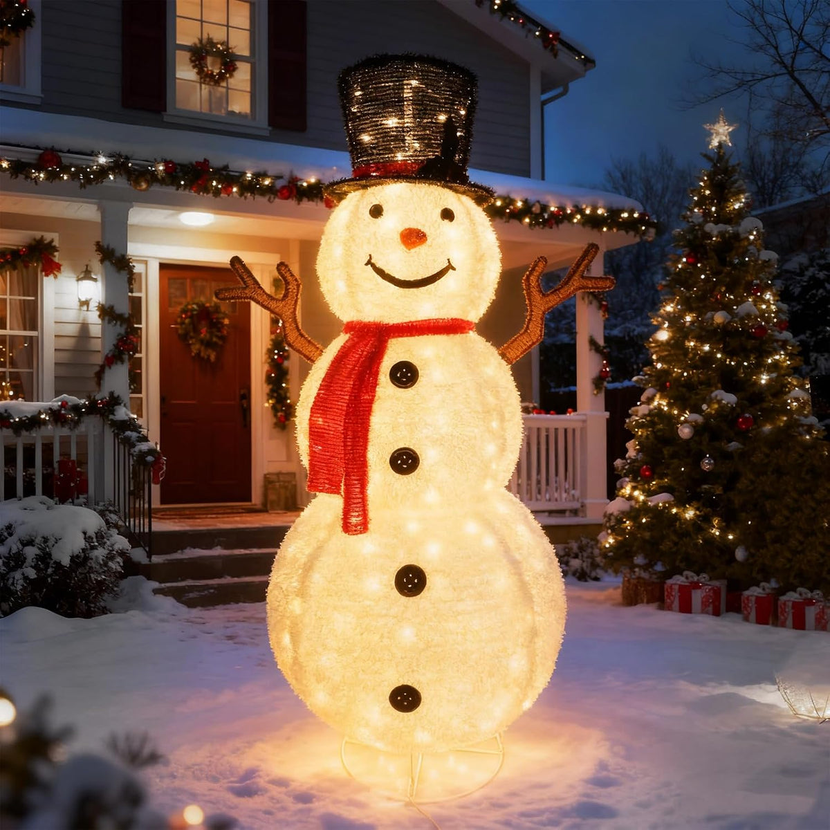 6FT Large Outdoor Lighted Pop-Up Snowman Christmas Decorations, Collapsible 3D Giant Snowman with 250 Pre-lit