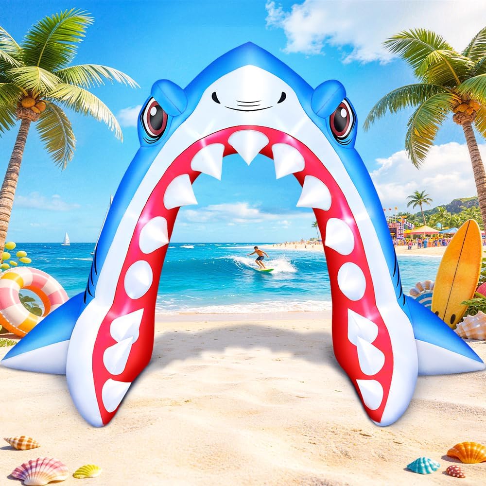 KOOY 13FT Giant Shark Inflatable Arch with Built-in LED Lights, Summer Outdoor Pool Party Decor, Waterproof