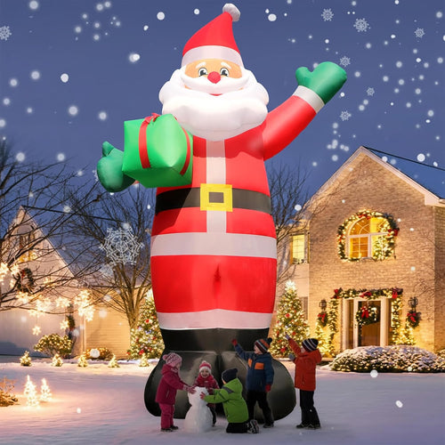 10 FT Christmas Inflatable Santa Claus Outdoor Decoration with Gift Box / Blow-Up Giant Santa with Bright LED