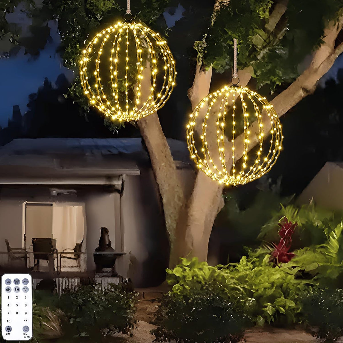 16" Large Outdoor Hanging Lighted Sphere, Christmas Decoration Light Balls, 2 in 1 Warm White and Multicolo