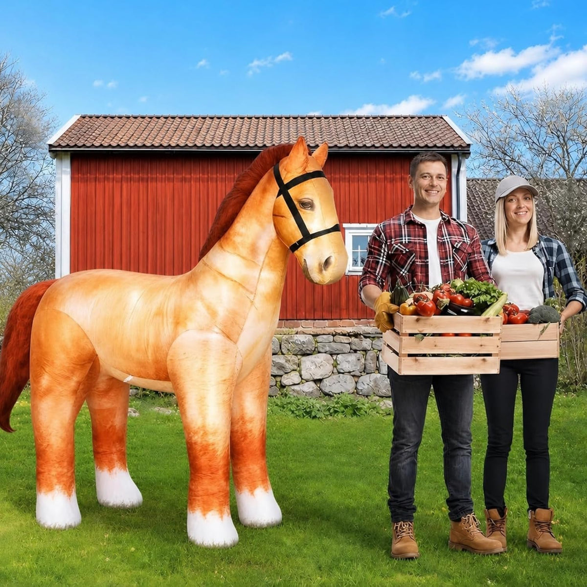 Leyndo 6 FT Inflatable Horse Outdoor Decoration with 4 Built-in LED Lights / Blow Up Horse, Realistic Brown