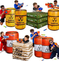 NINOSTAR Package 8 Combat Battle Field Inflatables, 6 Barrels + 1 Sandbag + 1 Army Box, Compatible with Laser