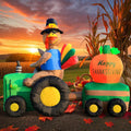 DomKom 6FT Thanksgiving Inflatables Tractor, Fall Blow up Turkey Drive Tractor with Colorful Tail and Pumpkin