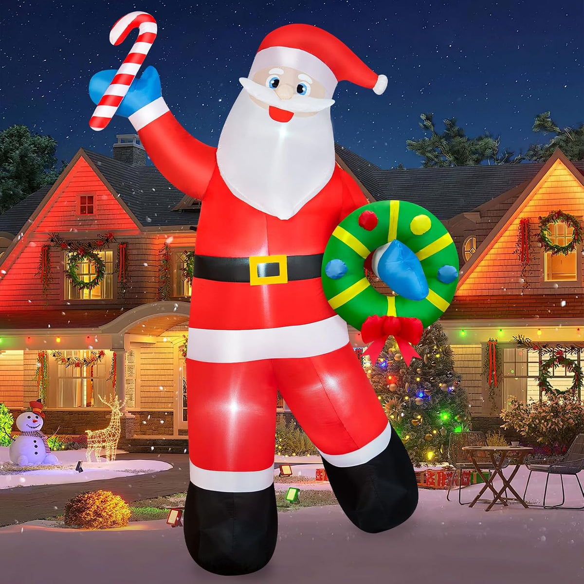 BRDJade 12FT Christmas Inflatables Santa Claus Outdoor Decorations, Giant Blow Up Santa Holding Garland Yard