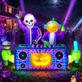 8FT Halloween Inflatables Decorations Outdoor Skeleton Pumpkin DJ Duo Ghost / zukakii Giant Halloween Blow up Yard Decorat...