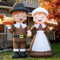DomKom 6ft Tall LED Lighted Inflatable Pilgrim Boy and Girl–Thanksgiving Holiday Yard Decoration for