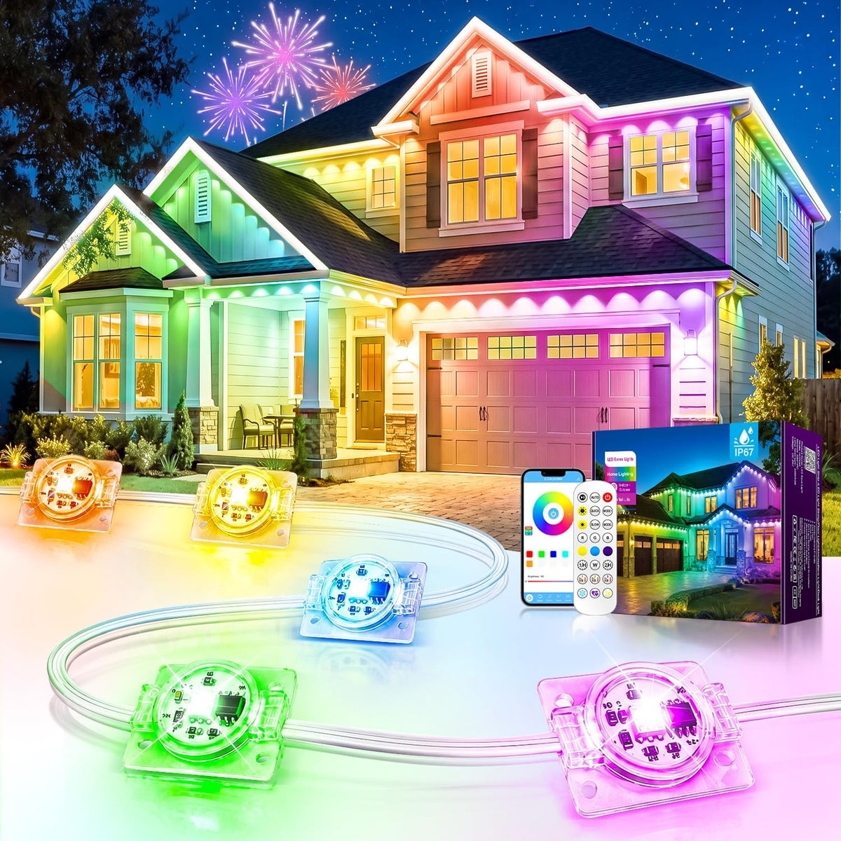 200FT Permanent Outdoor Lights for House, Christmas Halloween RGB+IC Lights / IP67 Waterproof Eave Lights,