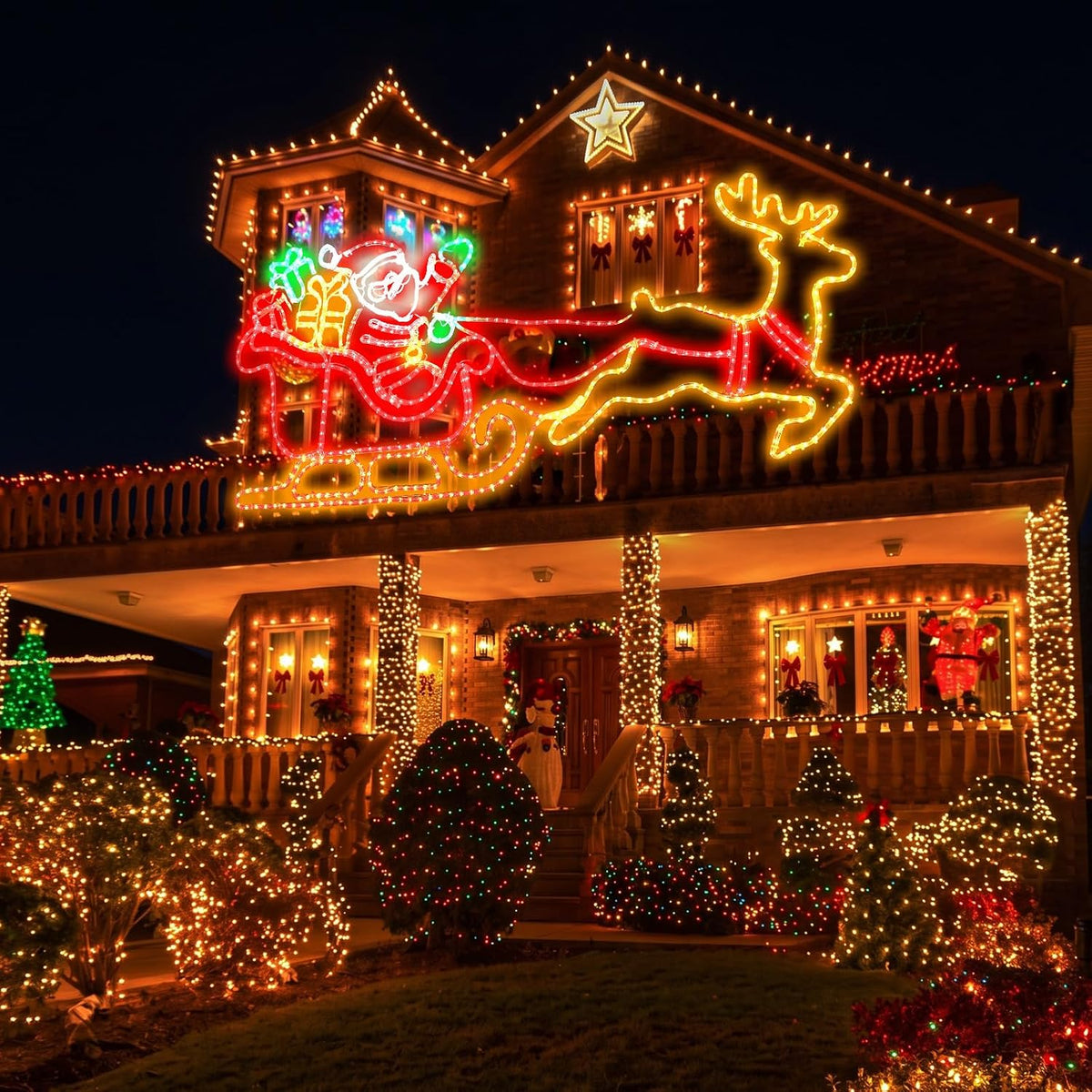 Rossesay 32 Inch Christmas Outdoor Light Decoration Santa LED Sign / Multicolor Waterproof Lights, Christmas