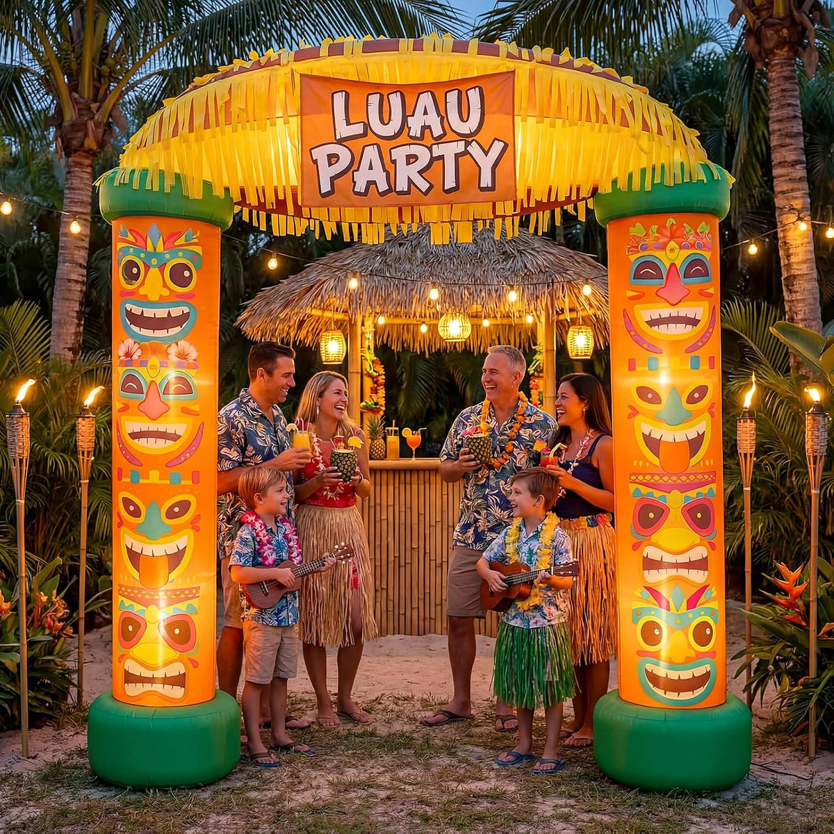 JolliLudo 8.5 FT Tiki Luau Party Inflatable Archway Decoration Giant Hawaiian Blow up Yard Decorations with