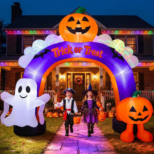 10.5FT Halloween Inflatables Pumpkin Archway for Outdoor Decorations / Lighted Pumpkin Ghost Entrance Blow Up