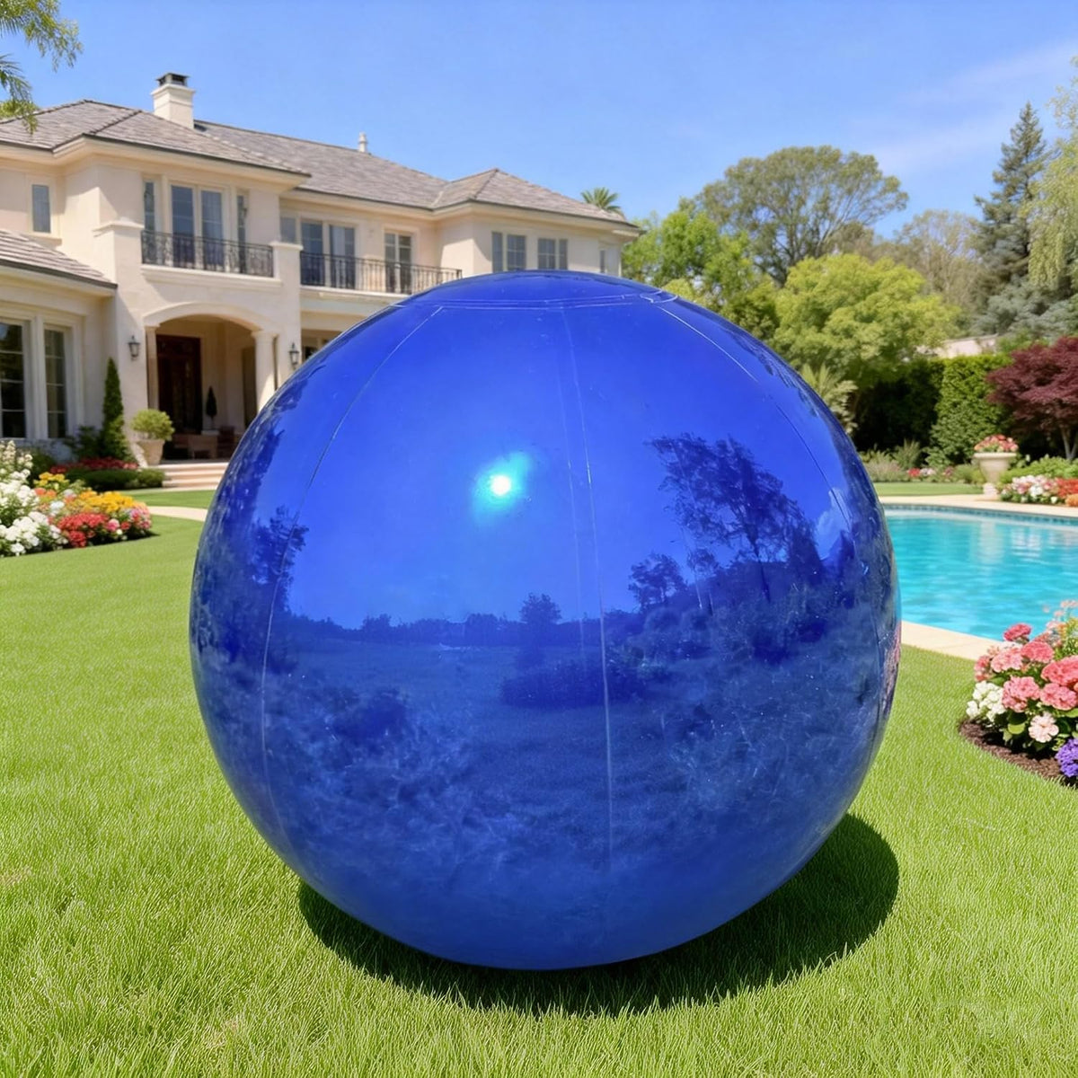 19.7 Inch Blue Inflatable Mirror Ball Balloon Reusable Disco Decor, 1PCS / Large Reflective Mirror Balls