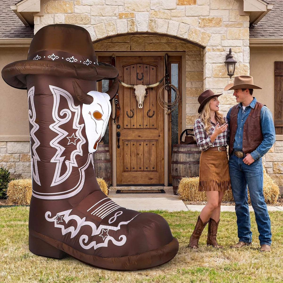Miniinflat 7ft Inflatable Western Boots with Built in LED Lights, Cowboy / Blow up Boot for Western Parties,