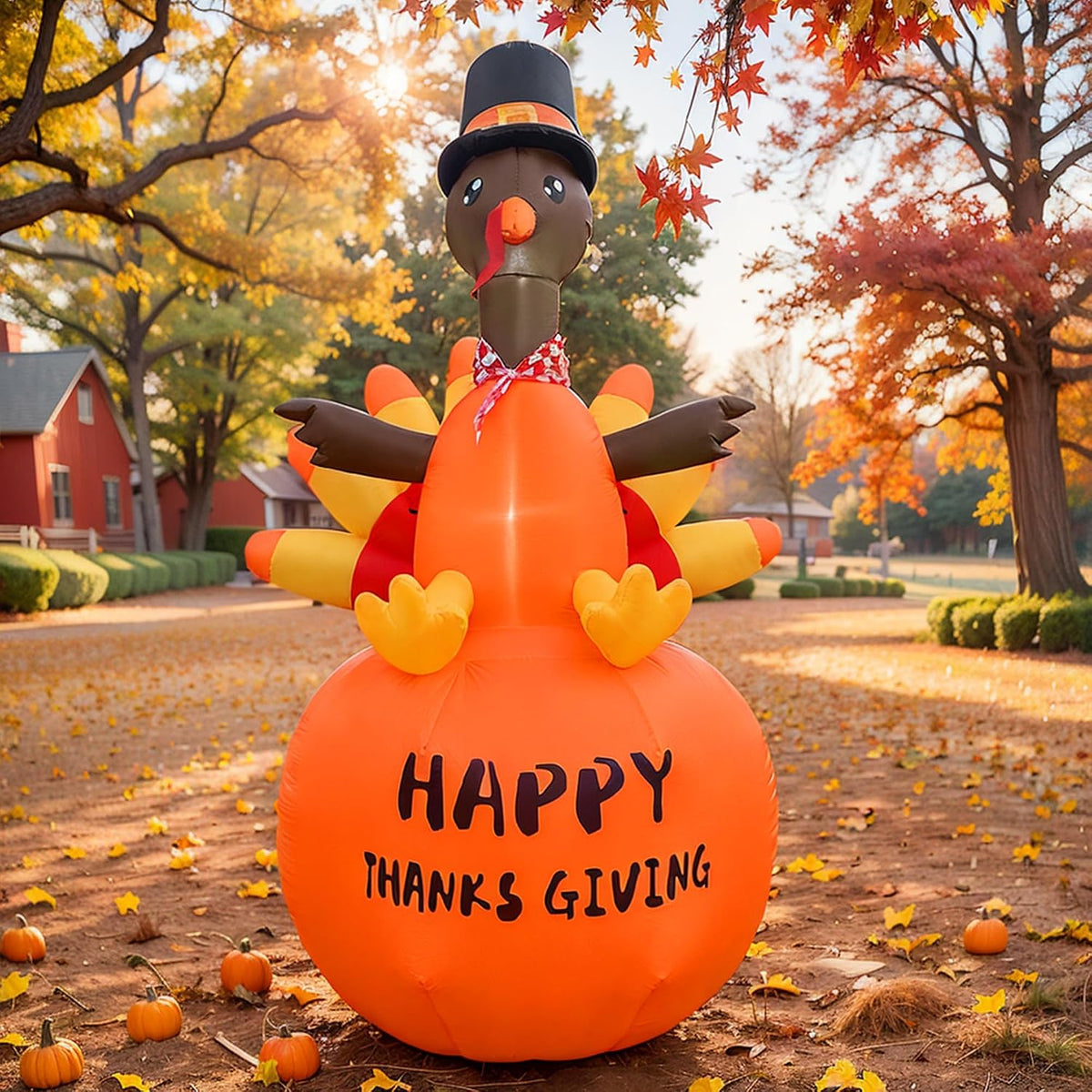 ONEVIVE 10 ft Thanksgiving Inflatable Turkey Yard Decor, 4 LED Lights / 4 LED Lights Illuminate the Turkey;