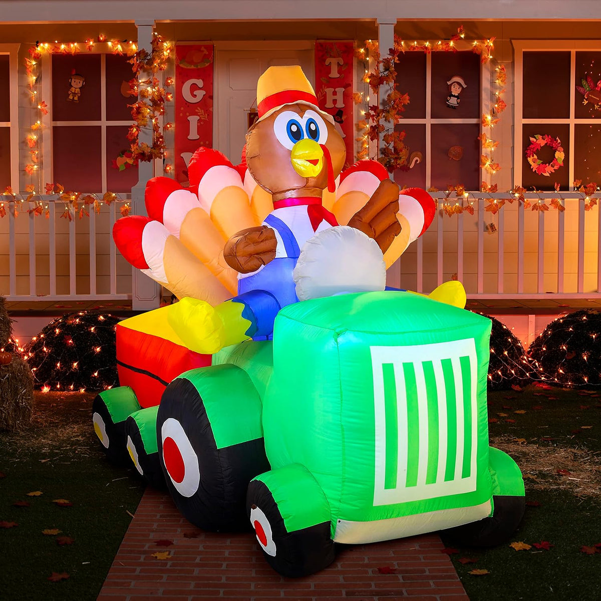 Joiedomi 8 FT Thanksgiving Inflatable Turkey Driving Car Decoration with Built-in LEDs, Blow Up Inflatables